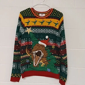 Holiday Time Ugly Dinosaur Fair Isle Sweater Small 36-36